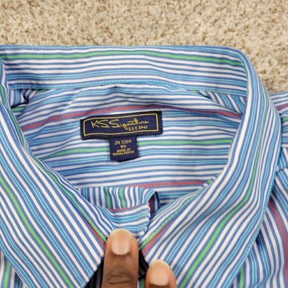 K&S Signature Shirt Mens 20 33/4 Big Multicolor Long Sleeve Button Up Striped - Picture 3 of 8